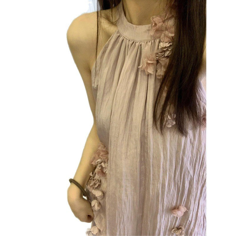 Women's Fashion Flower Halter Spaghetti Straps Dress
