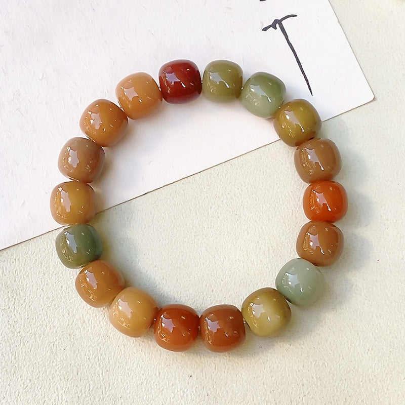 Mens Fashion White Jade Bodhi Around The Finger Bracelet