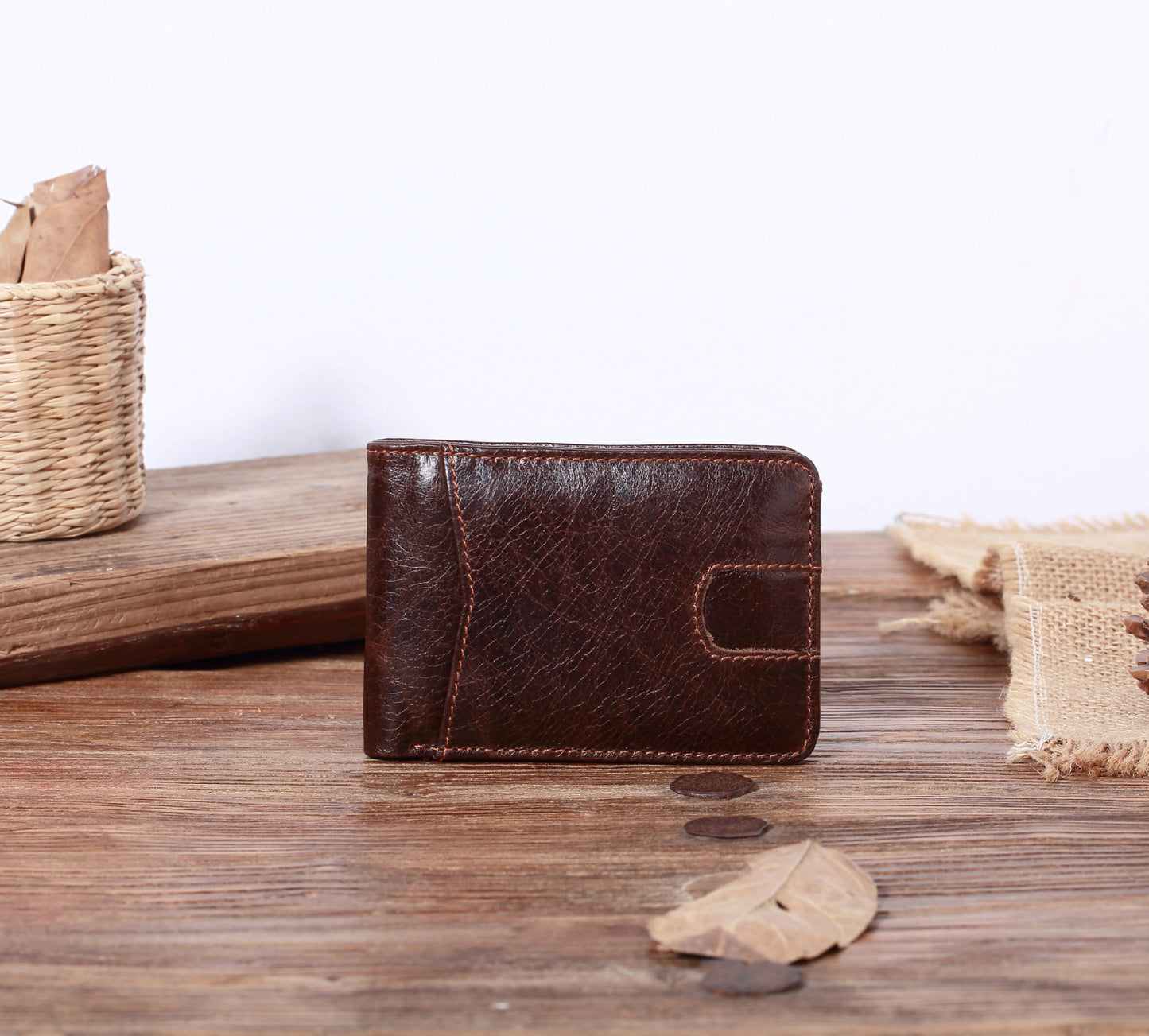 Men's Short Leather Oil Wax Wallet Card Holder