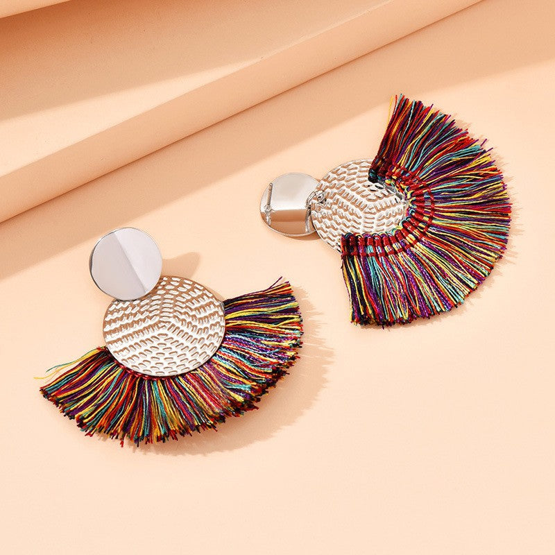 European And American Bohemian Style Earrings Fan-shaped Tassel Earrings