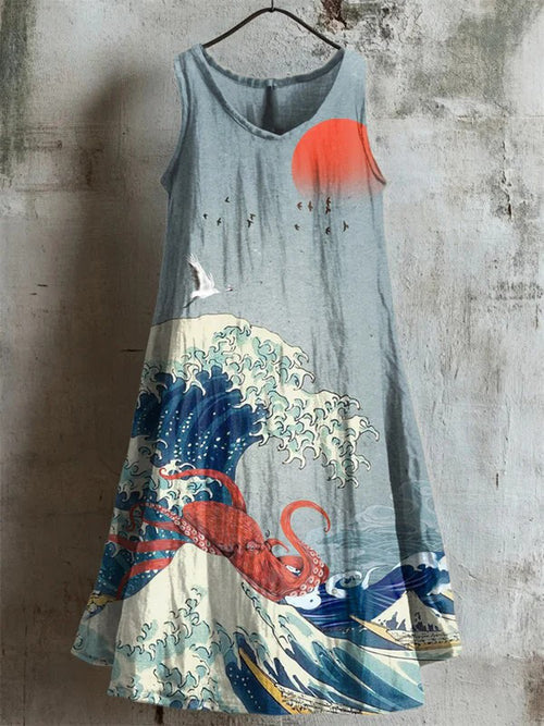 Women's Sleeveless Round Neck 3D Printed Dress