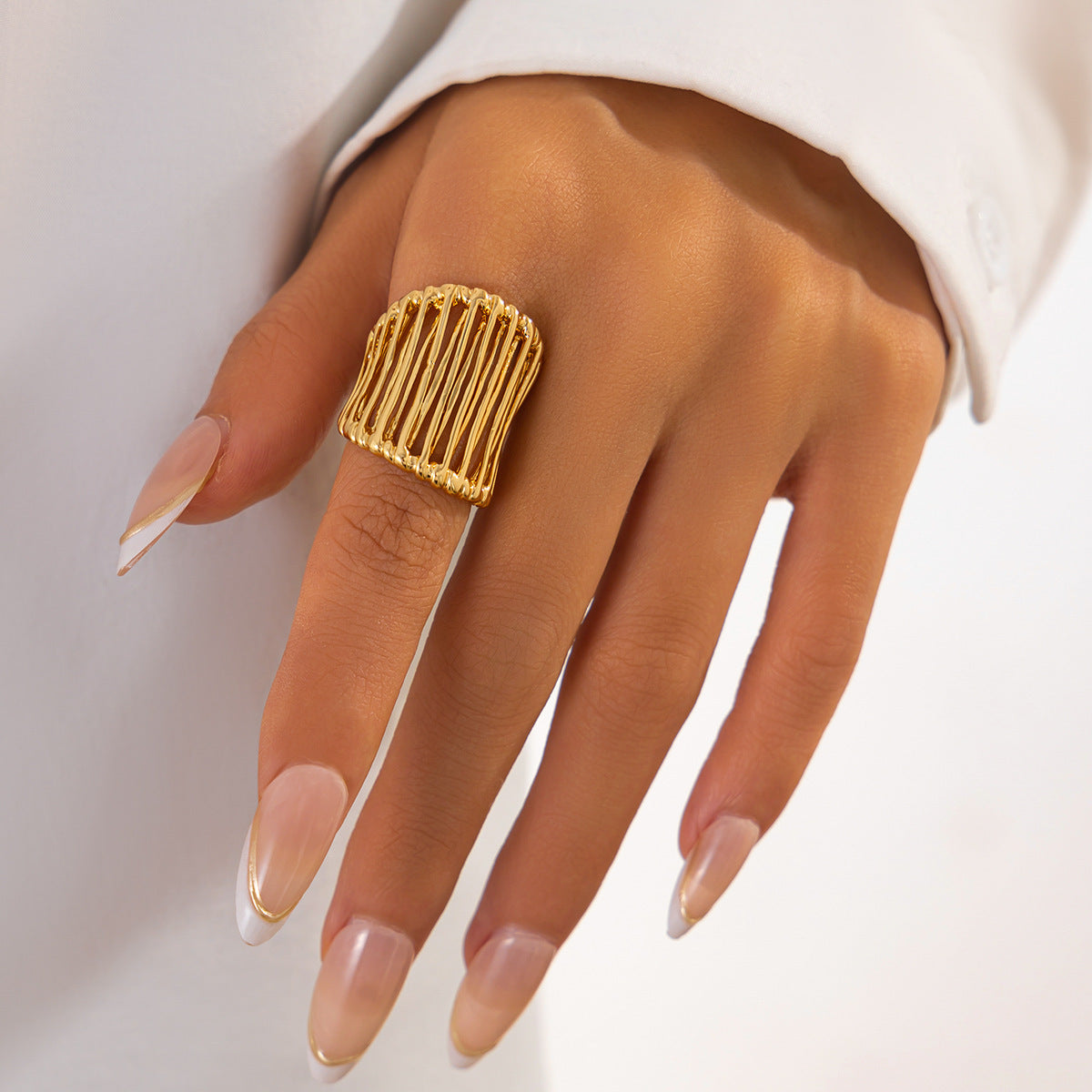 I Hollow Titanium Steel Niche Design Wide Woven Ring
