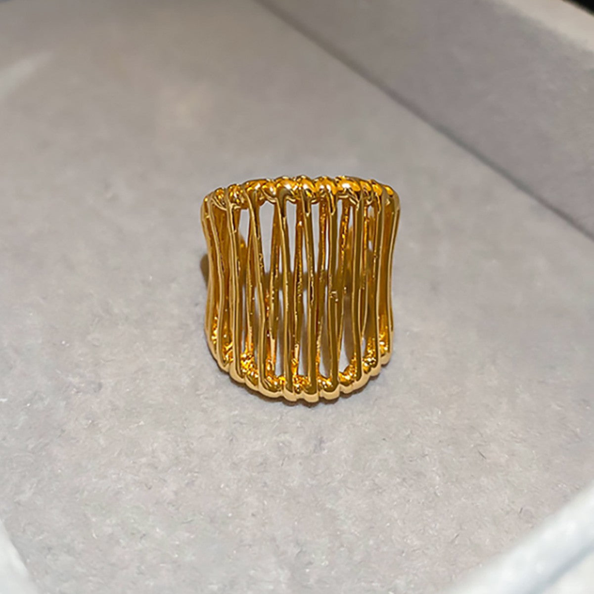I Hollow Titanium Steel Niche Design Wide Woven Ring