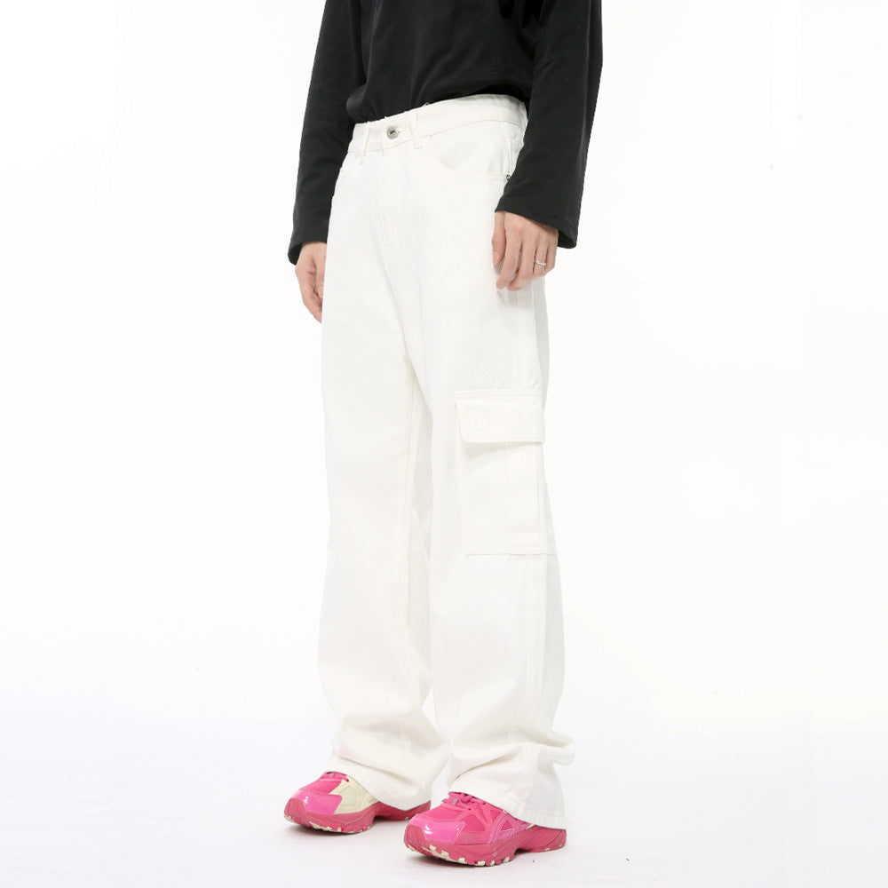 Men's Solid Color Basic Loose Casual Straight-leg Denim Trousers