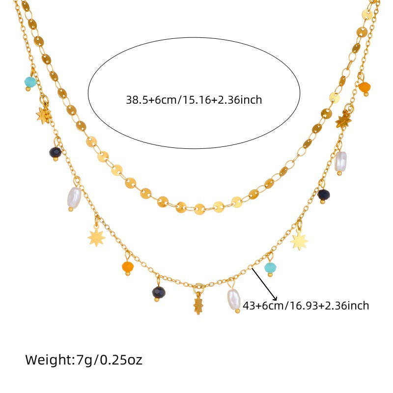 Pearl Eight Awn Star Pendant Double Layer Twin Necklace