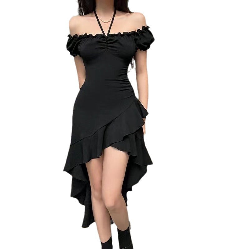 Ruffled Irregular Dress Women's Off-shoulder Waist-tight Sexy