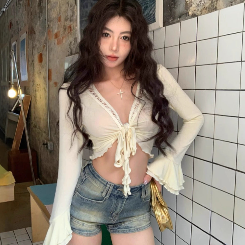 Lace-up Sun Protection For Women Summer Sexy Slim-fit Crop-top