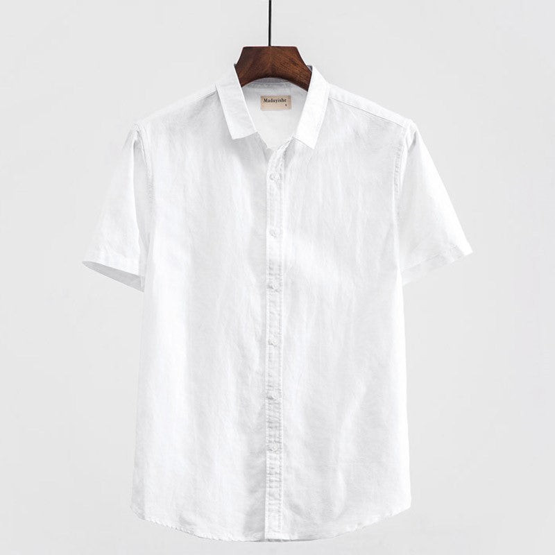 Summer Japanese Casual Square Collar Linen Short Sleeve Shirt