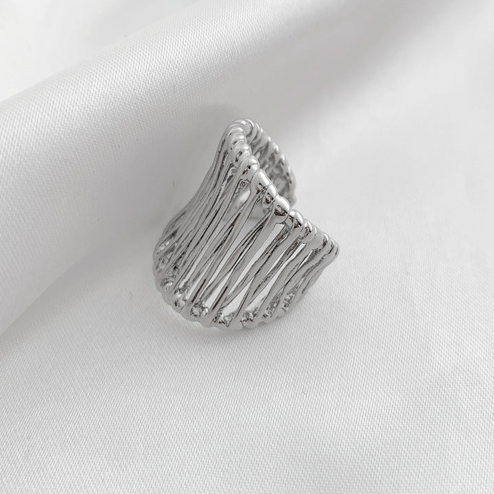 I Hollow Titanium Steel Niche Design Wide Woven Ring