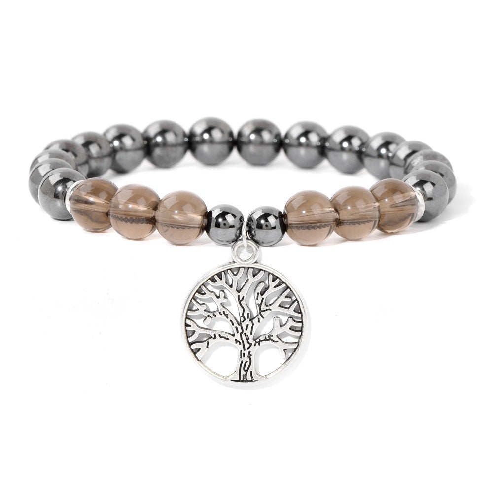 Natural Stone Bead Elastic Bracelet Tree Of Life Pendant