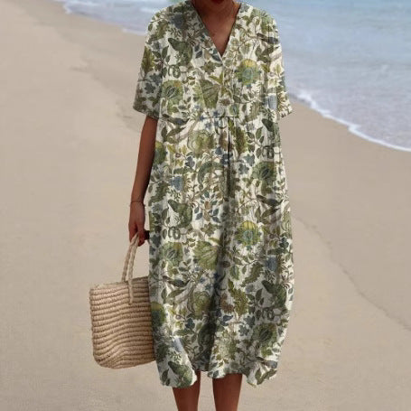 Plus Size Women's Blouse Short Sleeve Dress Creative Fish Pattern Vacation Style Dress Factory