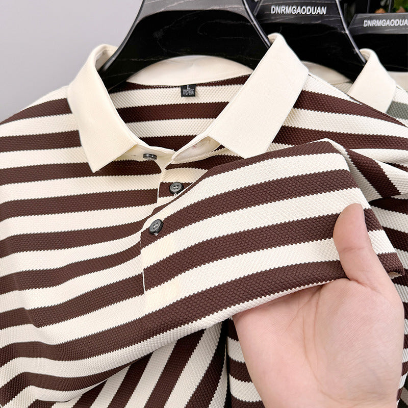 Lapel Jacquard Stripes Breathable Sweat Absorbing Business Casual Men's Clothing