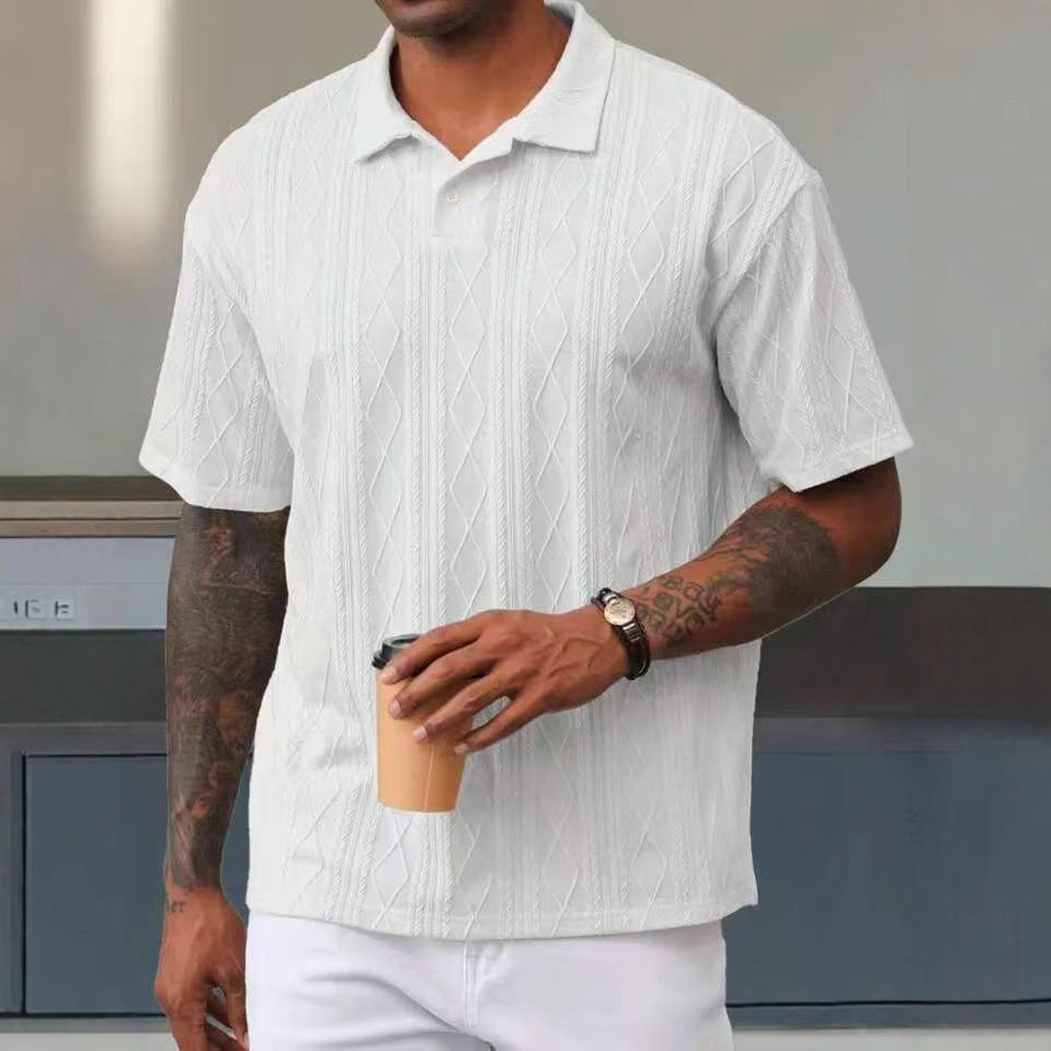 Retro Button Lapel Short Sleeve T-shirt Breathable Short Sleeve Loose Texture Knitted