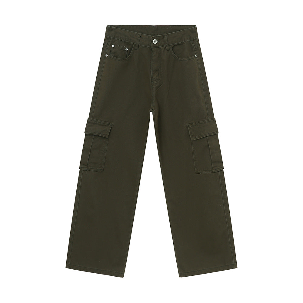 Men's Solid Color Basic Loose Casual Straight-leg Denim Trousers