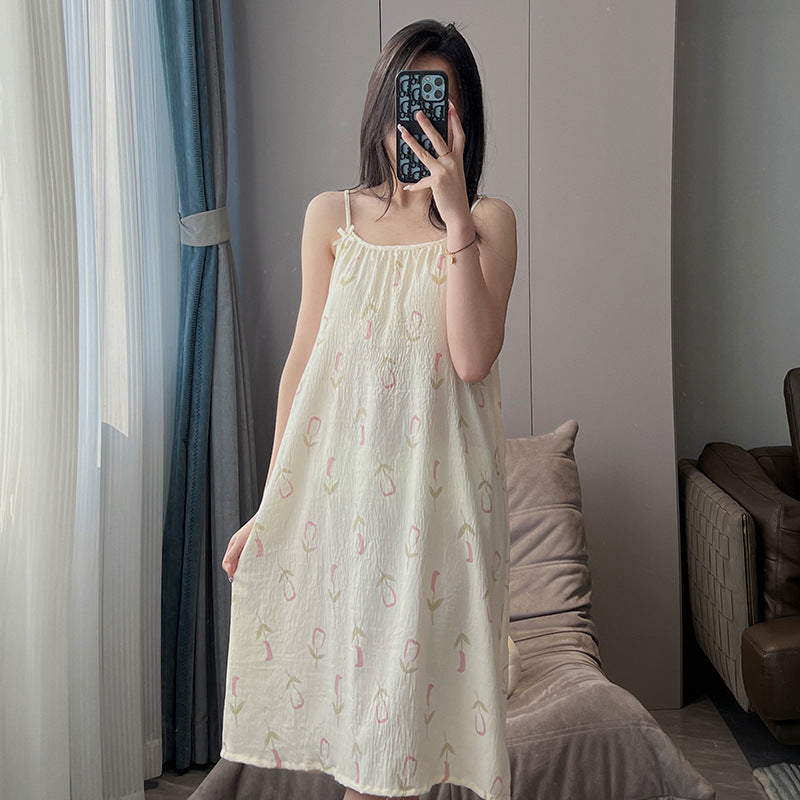 Women's Thin Plus Size Loose Slip Nightdress With Chest Pad