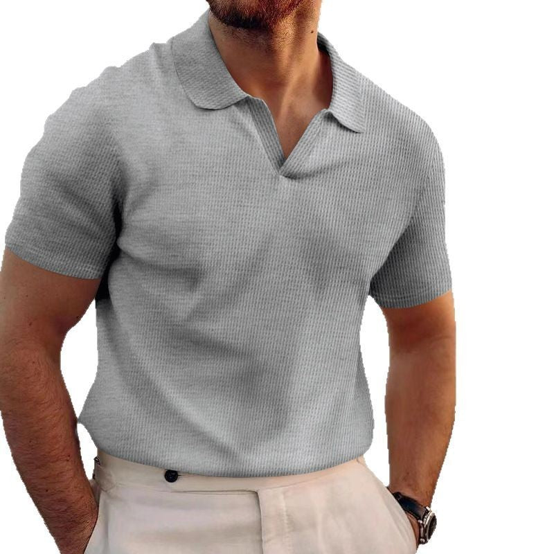 Men's Summer Lapels T-shirt Heavy Waffle