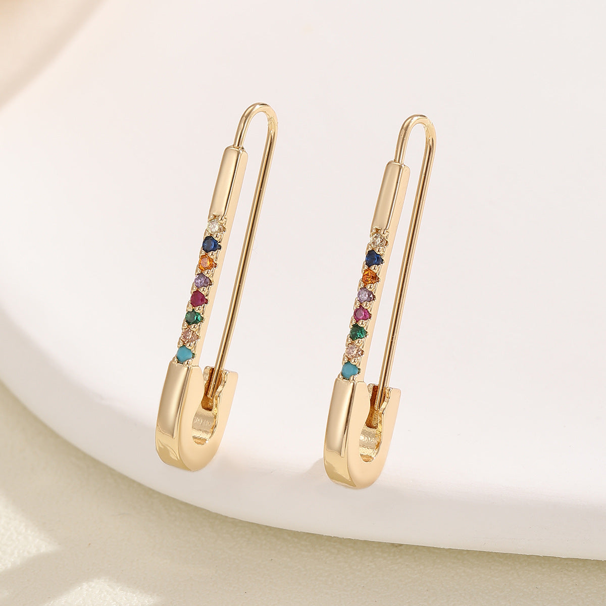 Fashion Color Zircon Pin Clip Earrings