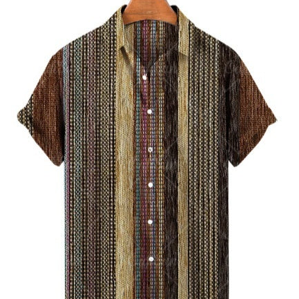 Men's Short Sleeved Lapel Printed Diamond Shaped Top