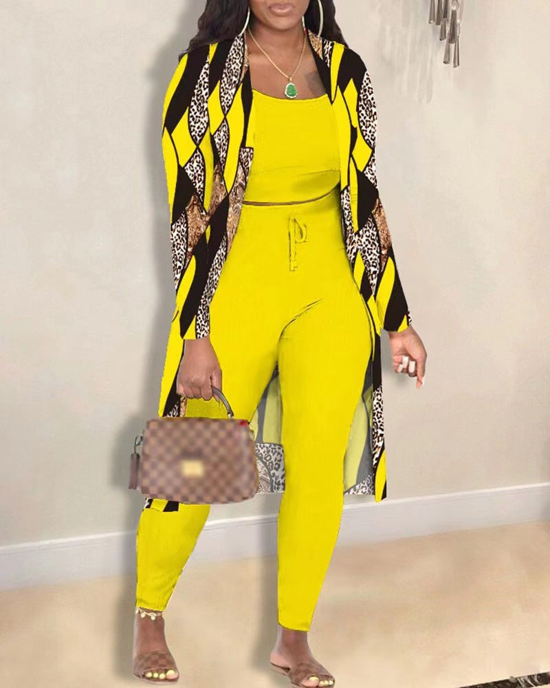Women's Fashion Printed Coat Trousers Three-piece Suit