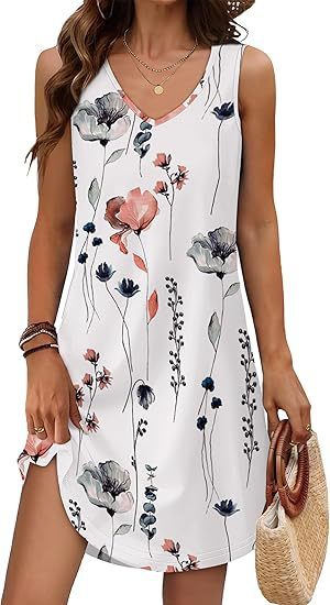 European And American Women's Clothing Summer Loose Casual V-neck Flower Dress