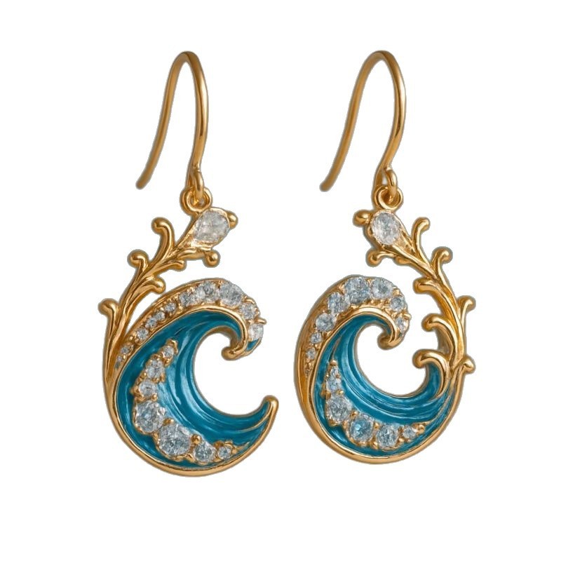 Fashion Inlaid Spray Double Hanging Creative Ocean Series All-match Earrings