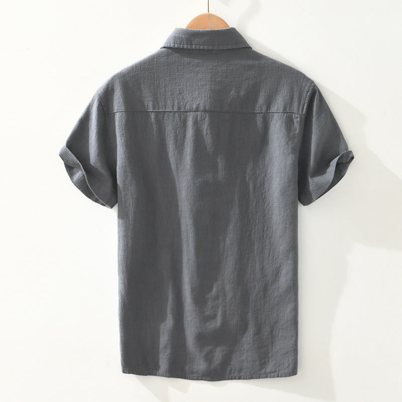 Breathable Cotton Linen Ramie Shirt Lapel Short Sleeve