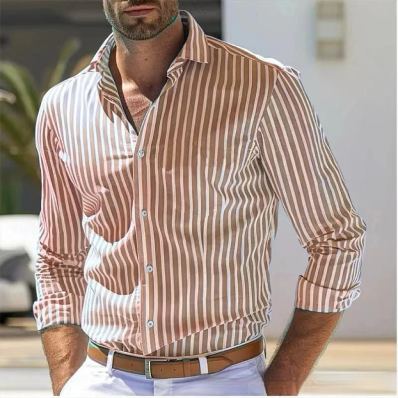 Men's Slim Striped Long Sleeve Shirt Youth Fashion
