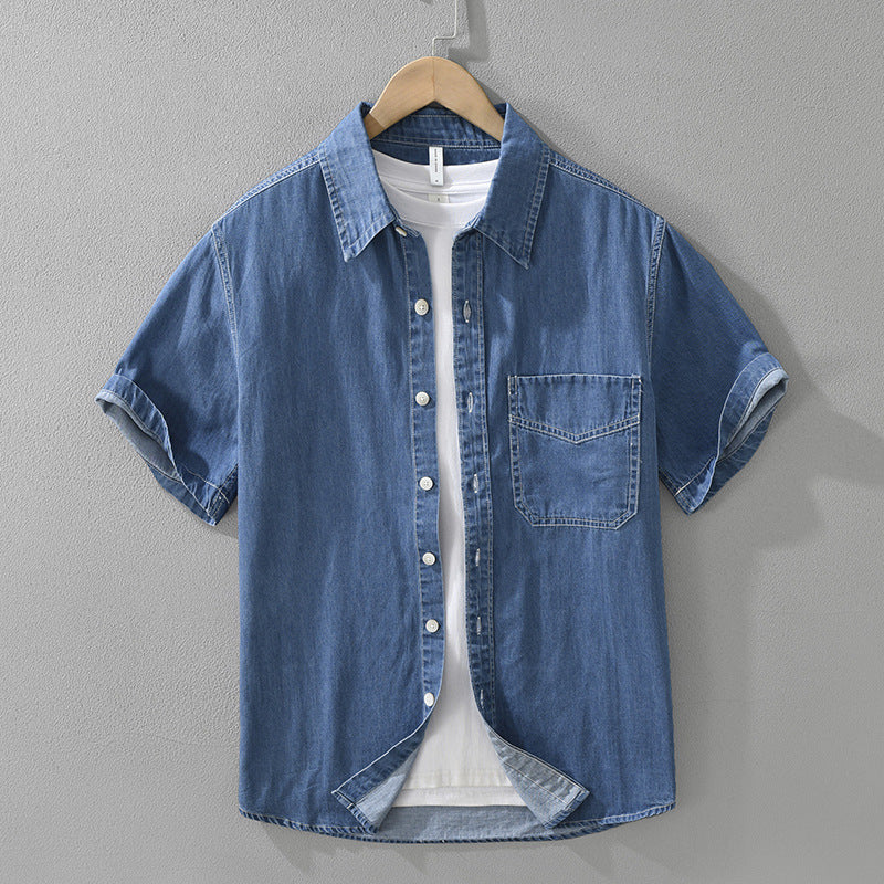 8269 Japanese-style Retro Denim Short Sleeve Shirt