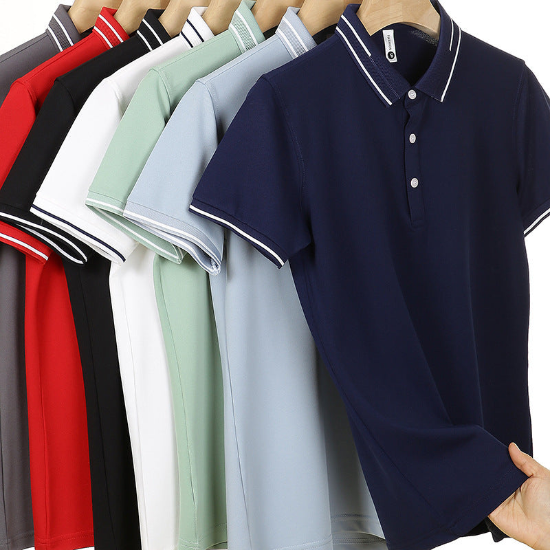 Natural Silk Lapel Polo Shirt Short Sleeve
