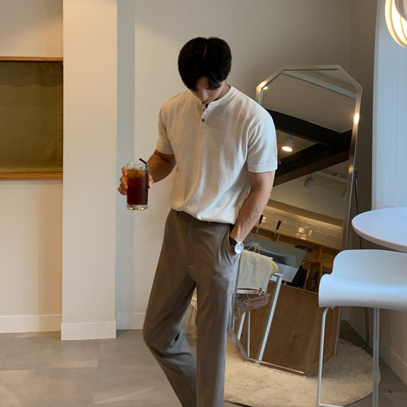 Men's Short-sleeved Thin Slim-fit Ice Silk Knitted Bottoming Shirt