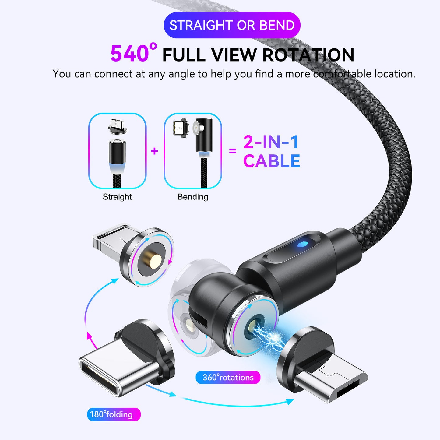 540 Degree Rotating Magnetic Charging Cable