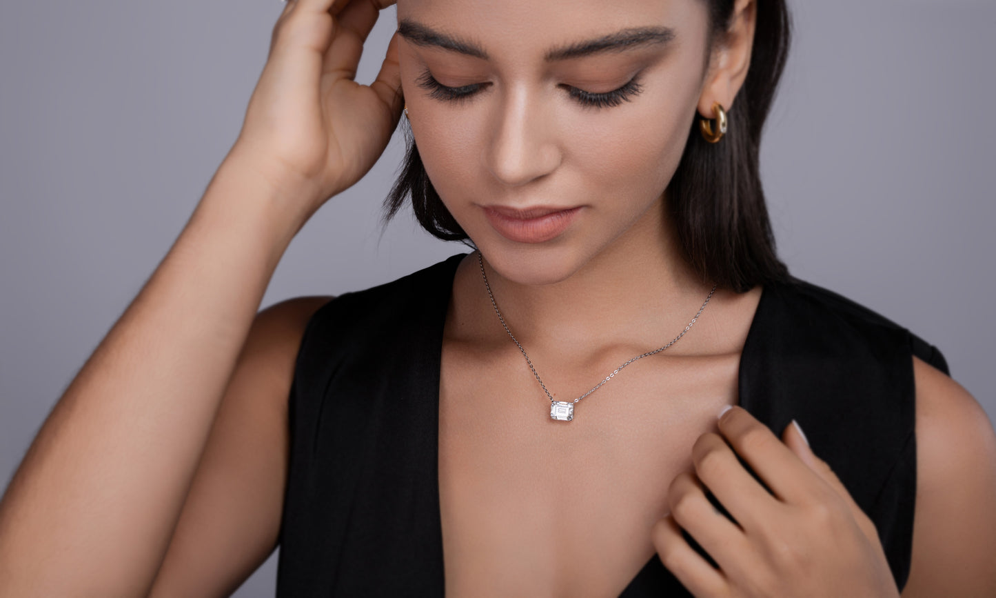 Mirage In The Mirror - A Trendy Diamond Pendant Necklace Set With Octagonal Moissanite S925 Sterling Silver And Platinum Plating