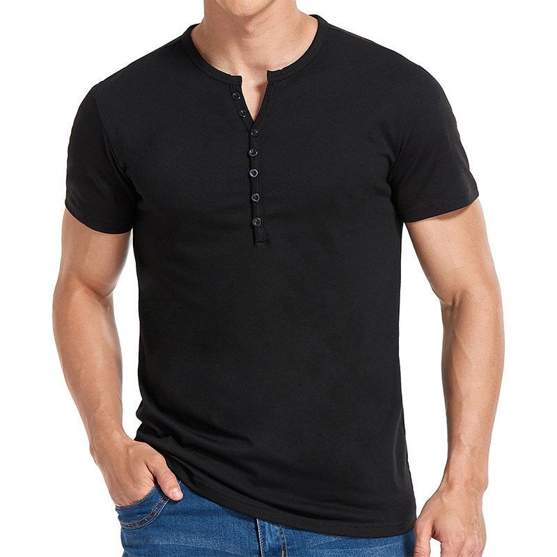 Men's Henley Shirt Short Sleeve Solid Color Top