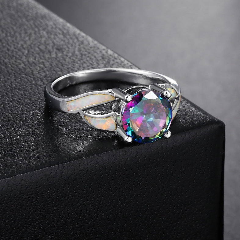 Black And White Colorful Shining Gemstone Ring