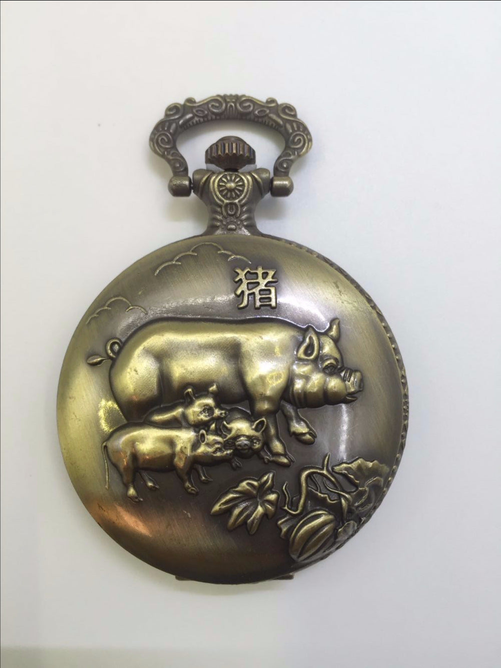 Retro Antique Chinese Pendant Necklace Mens Round Bronze