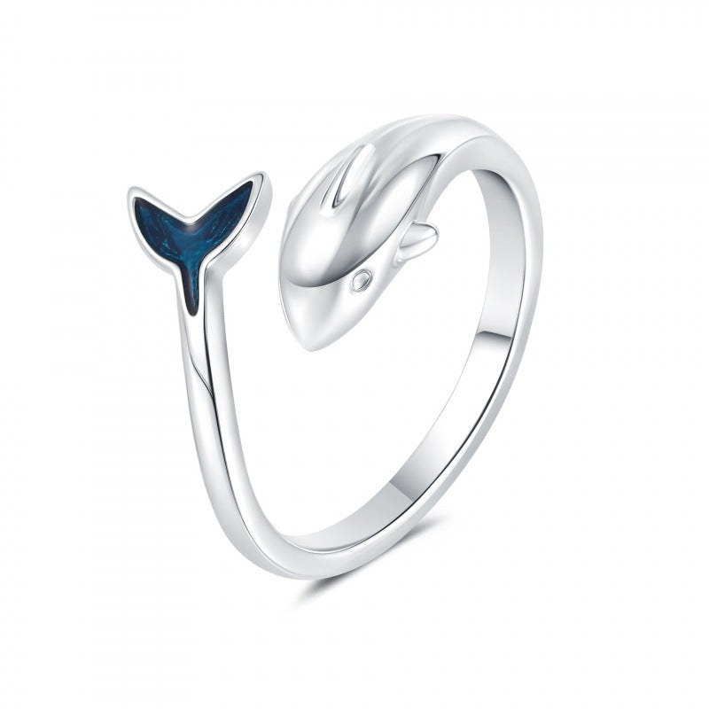 Blue Epoxy Fishtail Ring Women's Fantasy Mori Sweet Temperament Ocean