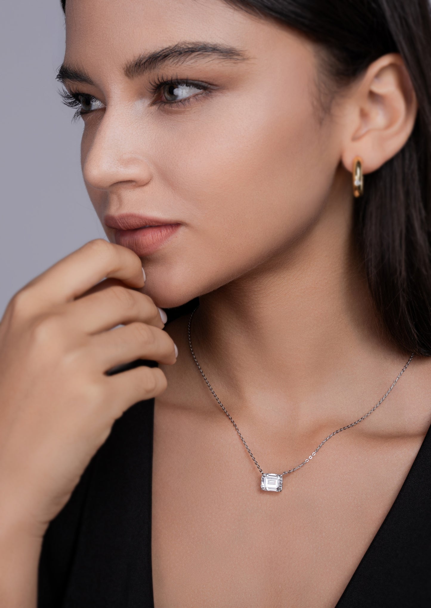 Mirage In The Mirror - A Trendy Diamond Pendant Necklace Set With Octagonal Moissanite S925 Sterling Silver And Platinum Plating