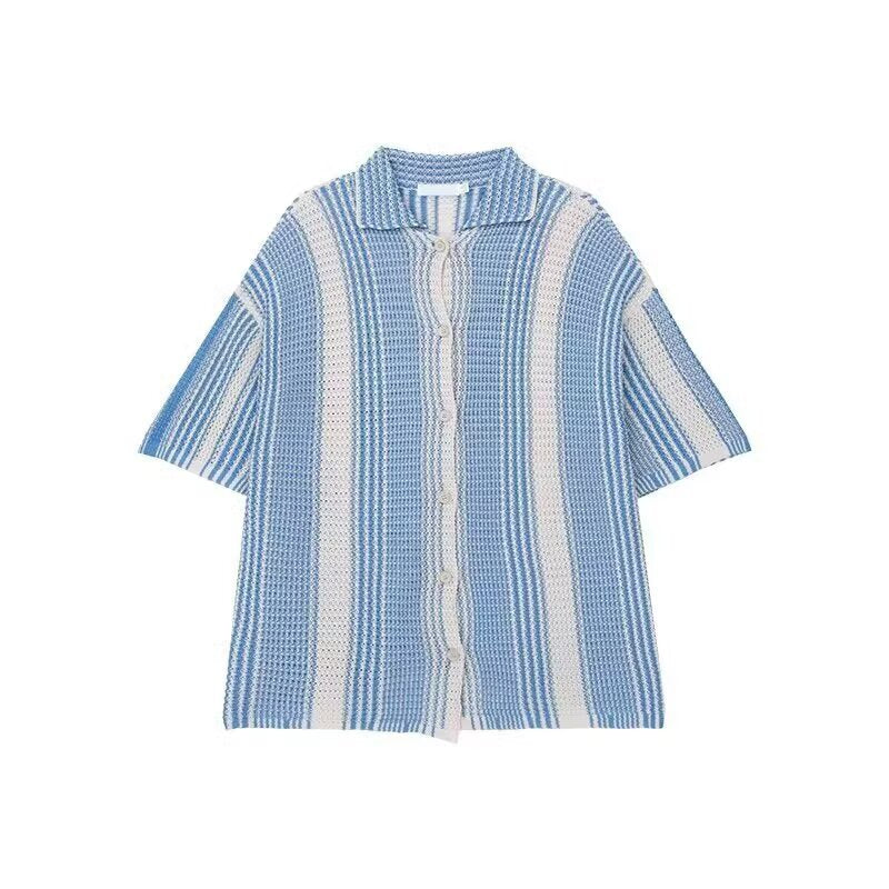 Contrast Color Short Sleeve Shirt Men's Summer Loose