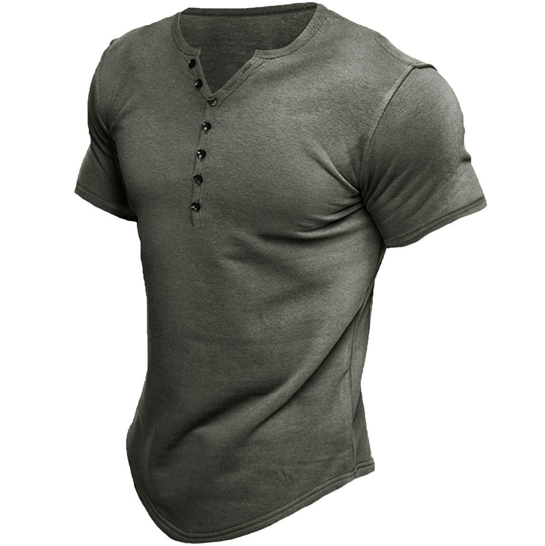 Men's Henley Shirt Short Sleeve Solid Color Top