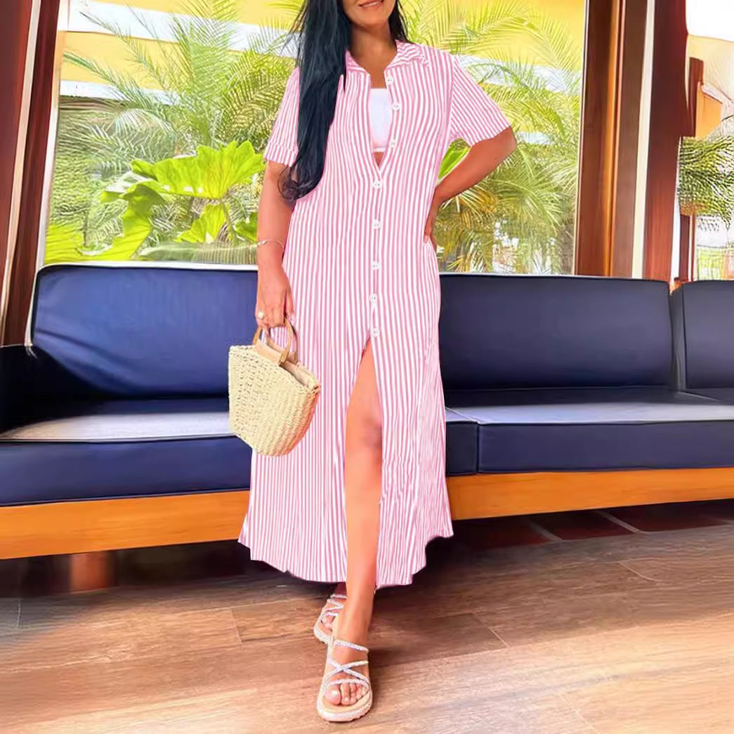Long Striped Printed Dress Women's Clothing