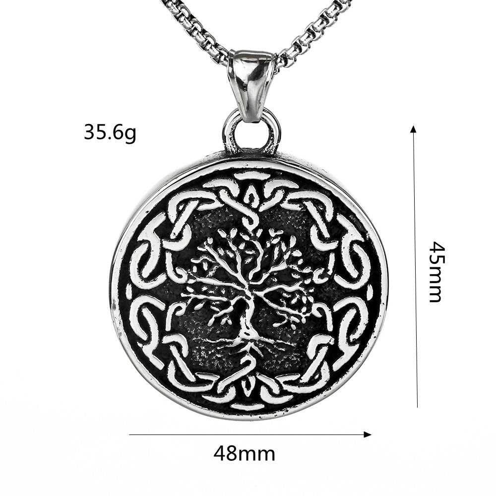 Mens Fashion Vintage Viking Tree Of Life Titanium Steel Pendant Necklace
