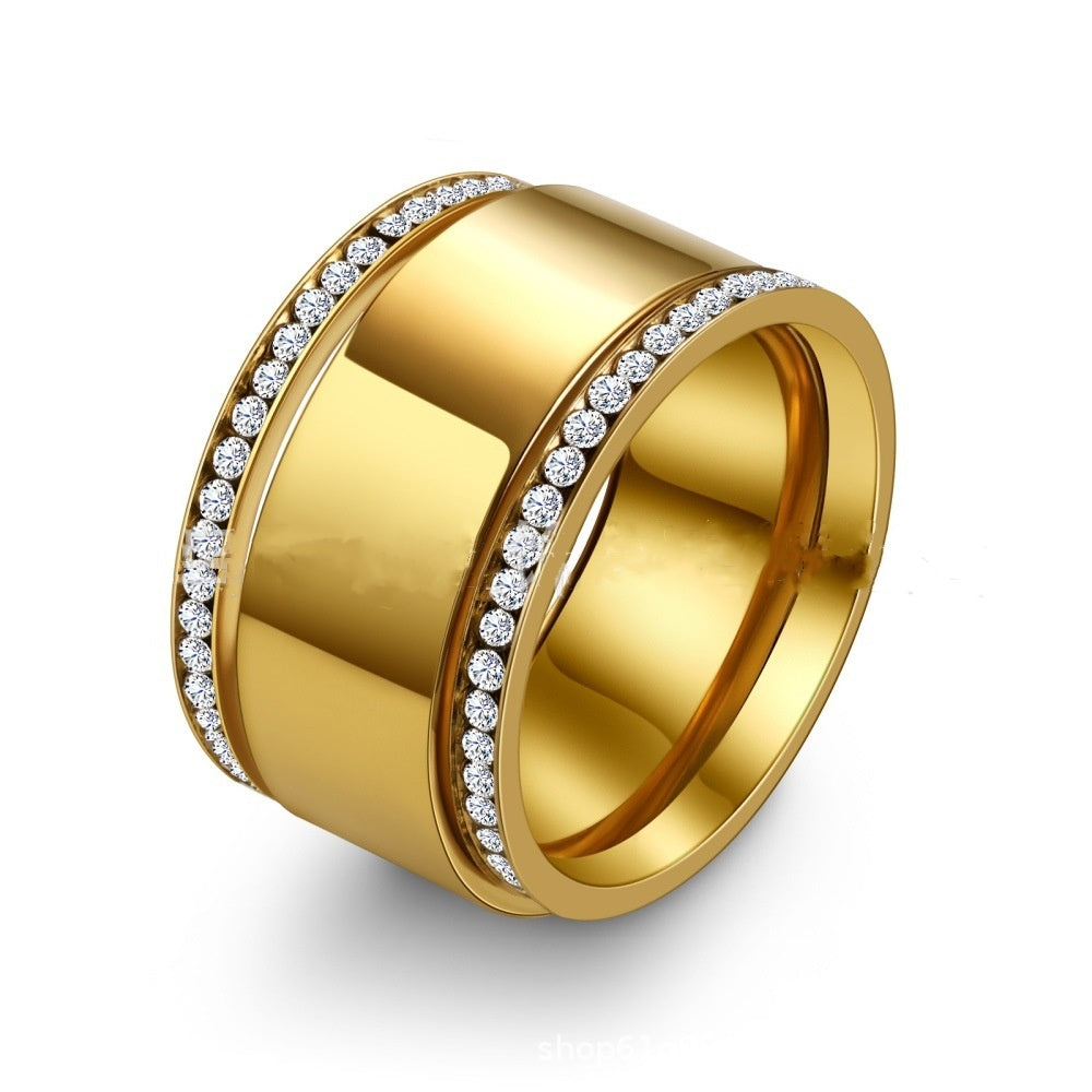 European And American Simple And Light Luxury Titanium Steel Plated 18K Real Gold Wide Ring