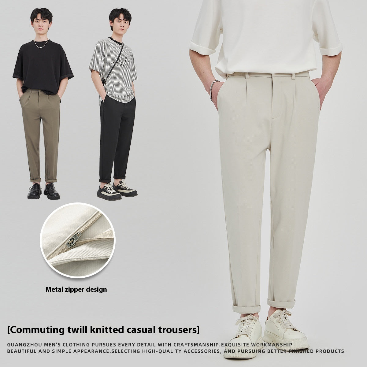 Men's Business Slim-fitting Ankle Length Trousers Anti-wrinkle Straight