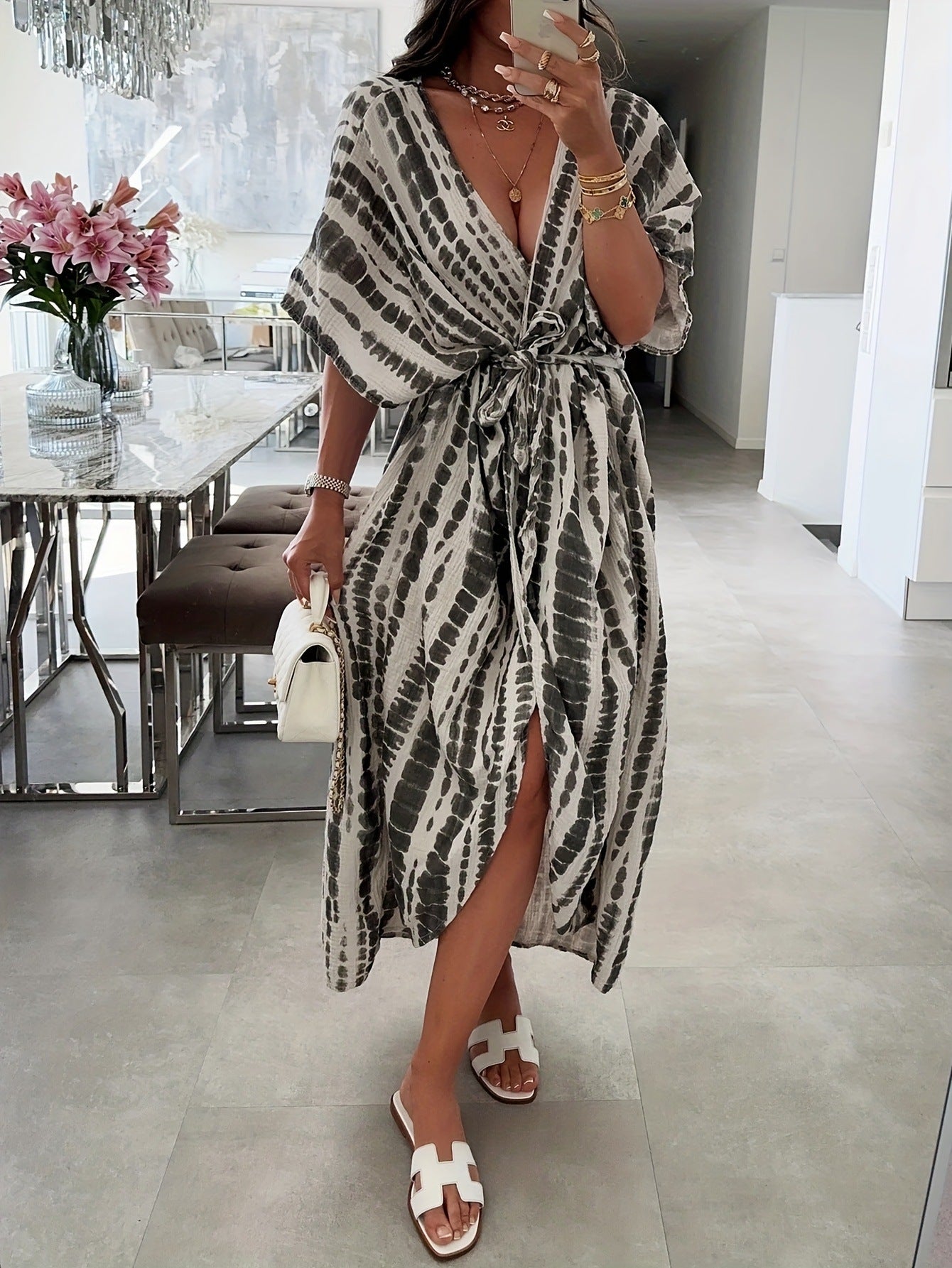Tie-dye Pattern Printed Beach Cover-up Coat Robe Dress