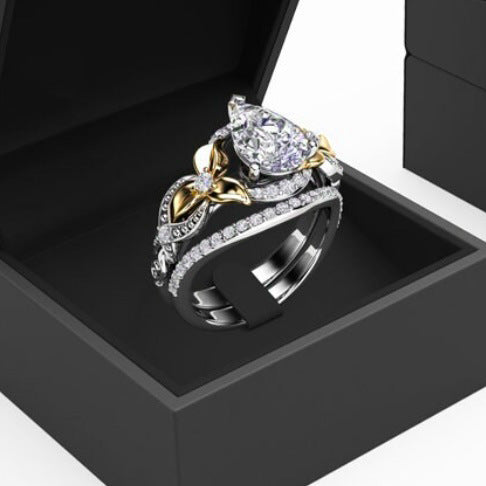 Diamond Plated Two-tone Ring European And American Style Women