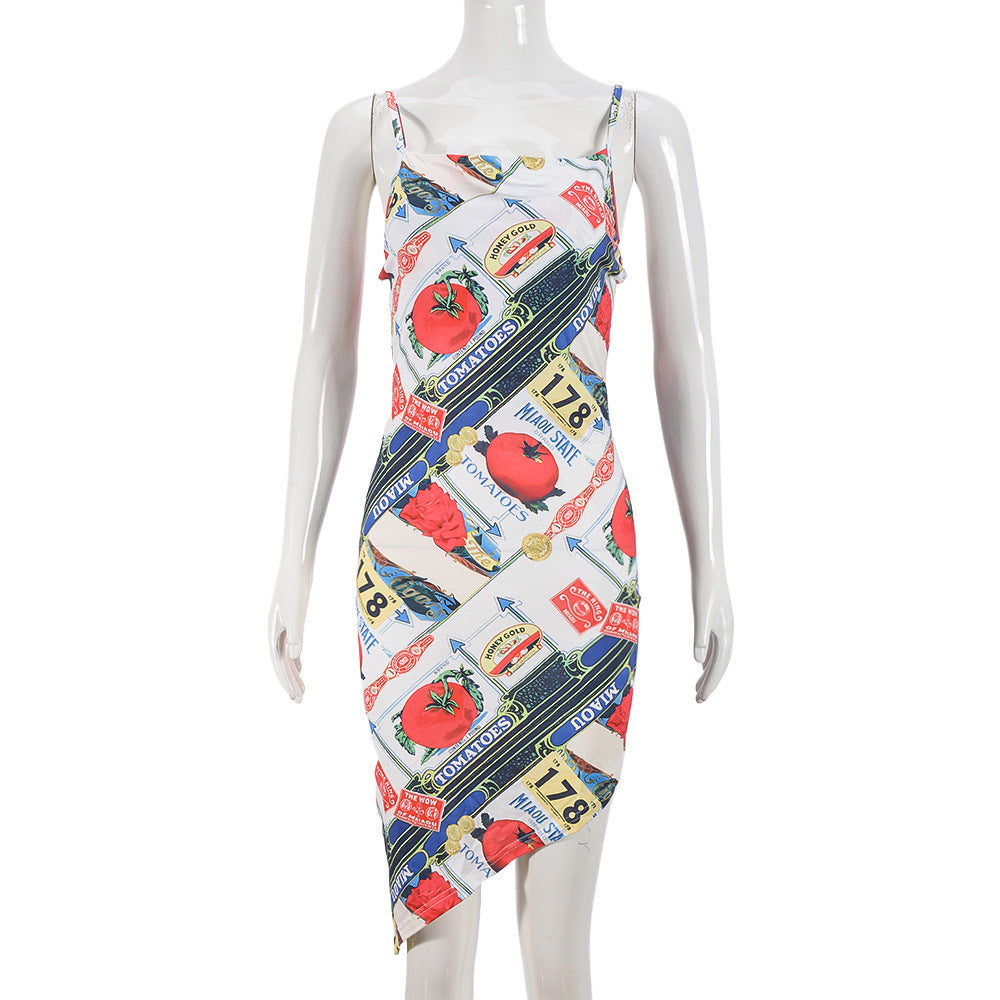 Women's Dress Dopamine Floral Sexy Strap Backless Irregular Dress
