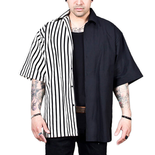Striped contrast color casual short-sleeved shirt
