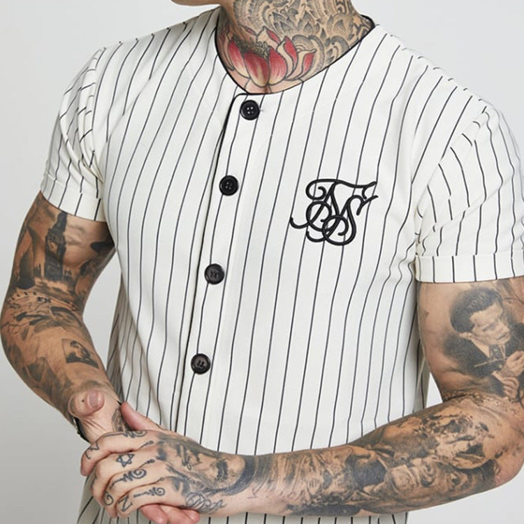Hip Hop T-shirt Embroidered Baseball Jersey Stripes