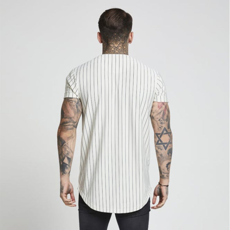 Hip Hop T-shirt Embroidered Baseball Jersey Stripes