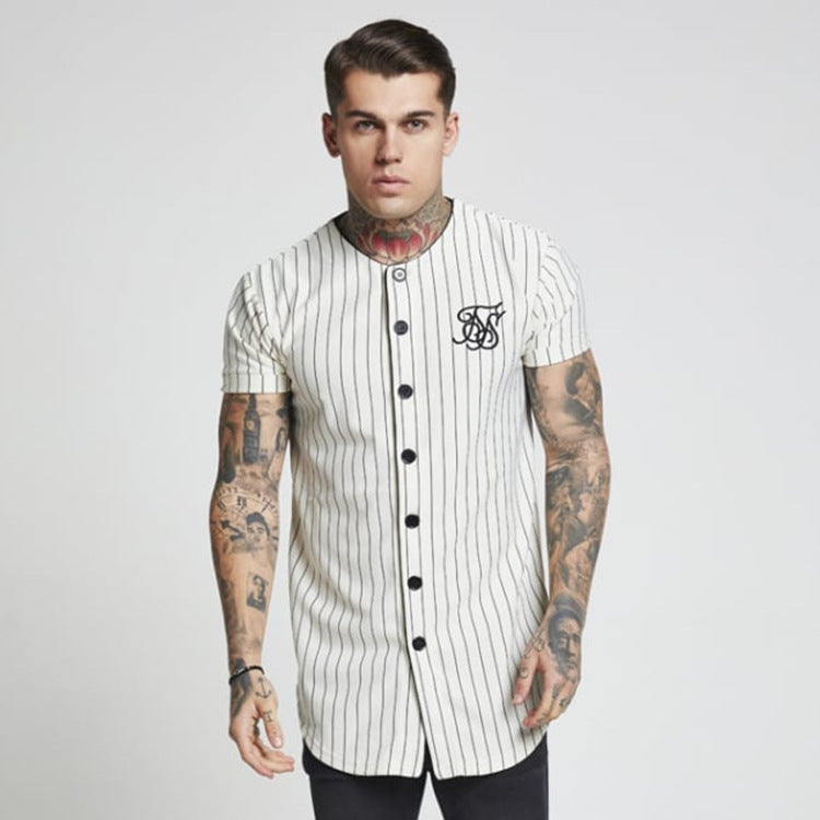 Hip Hop T-shirt Embroidered Baseball Jersey Stripes